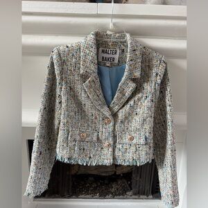 Walter Baker Women's Tweed Cropped Blazer - Blue and Cream